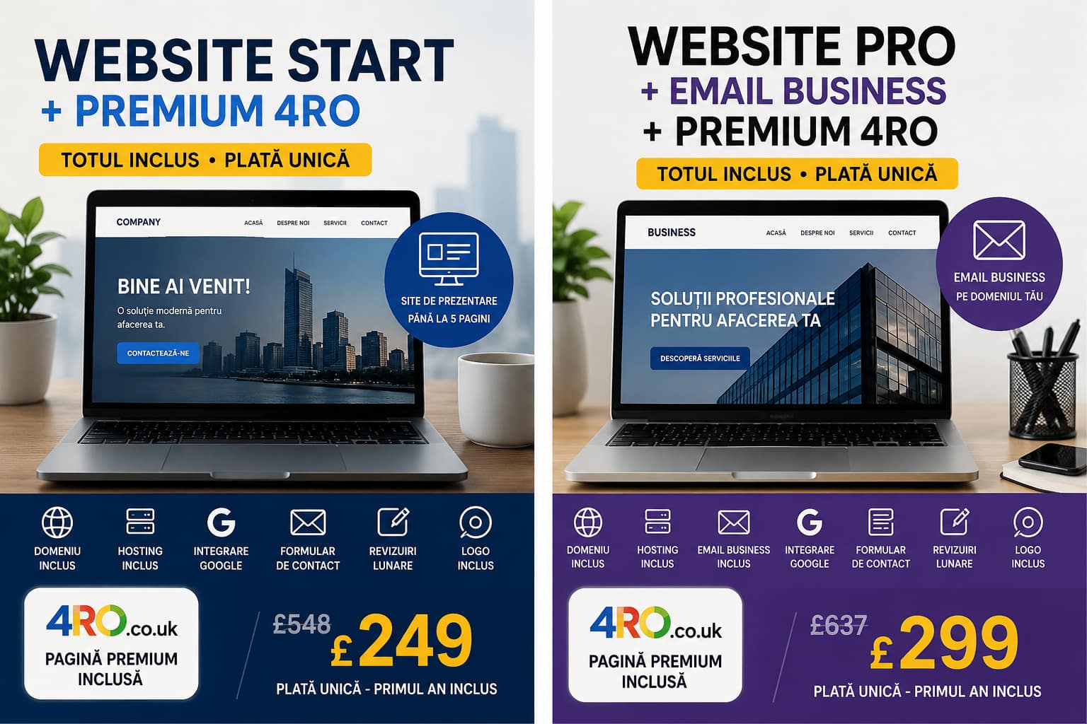 Website Pro + Email Business | Pachet anual pentru afaceri românești UK